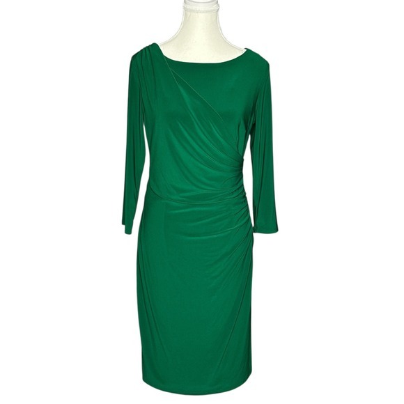 Black Label by Evan-Picone Dresses & Skirts - Black Label by Evan Picone NWT Emerald Green Ruched Sheath Dress‎ 3/4 Sleeve 6